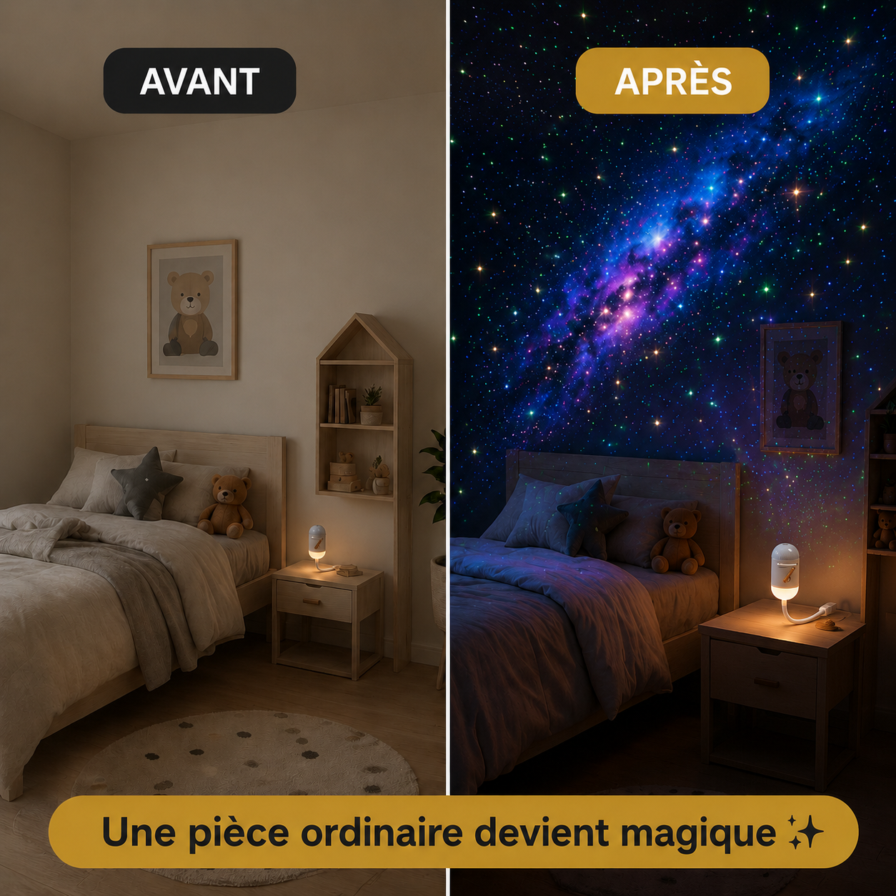 Veilleuse USB 2-en-1 + Projecteur Galaxie avec Diapositives à Changement Rapide
