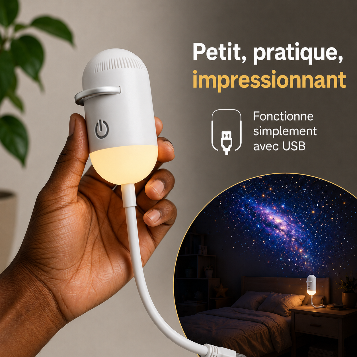 Veilleuse USB 2-en-1 + Projecteur Galaxie avec Diapositives à Changement Rapide